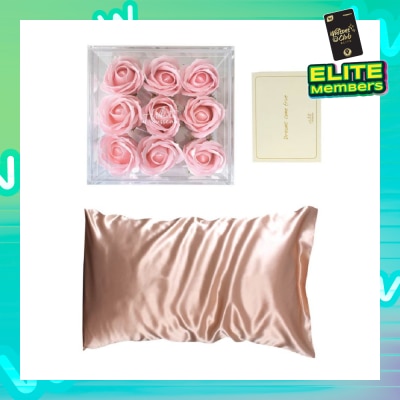 WHITE TROUSSEAU Pink Blush Blossom Box consist Eden Pillowcase 1s + Soap-Scented Pink Roses Set