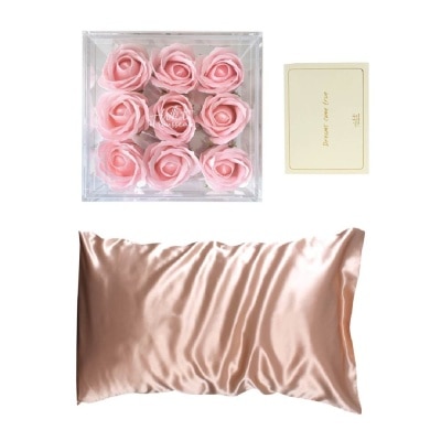 WHITE TROUSSEAU Pink Blush Blossom Box consist Eden Pillowcase 1s + Soap-Scented Pink Roses Set