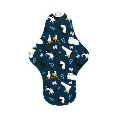 HANNAHPAD Organic Cotton Cloth Pad Medium Classy Cat Blue (with Wings + Washable & Reusable) 1s