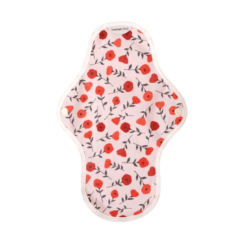 Organic Cotton Cloth Pad Medium Poppy Pink (with Wings + Washable & Reusable) 1s