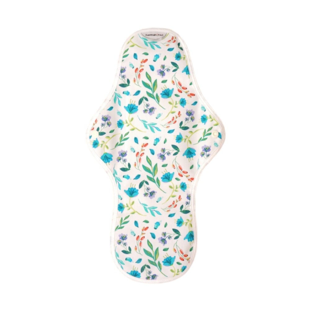 Organic Cotton Cloth Pad Overnight Large Garden White (with Wings + Washable & Reusable) 1s