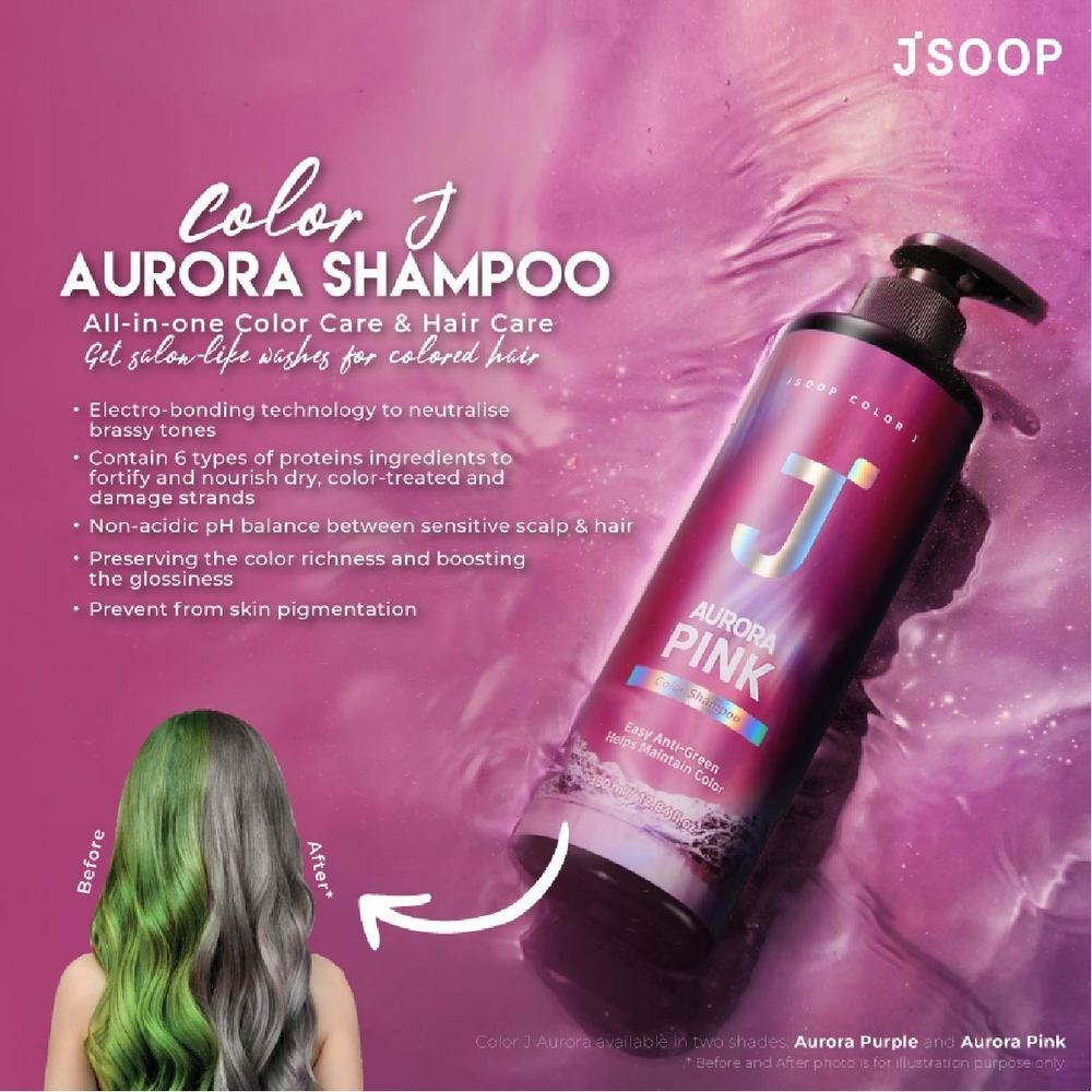 Color J Aurora Pink Shampoo (Enhance Hair Colour +  For Greenish Coloured Hair) 380ml