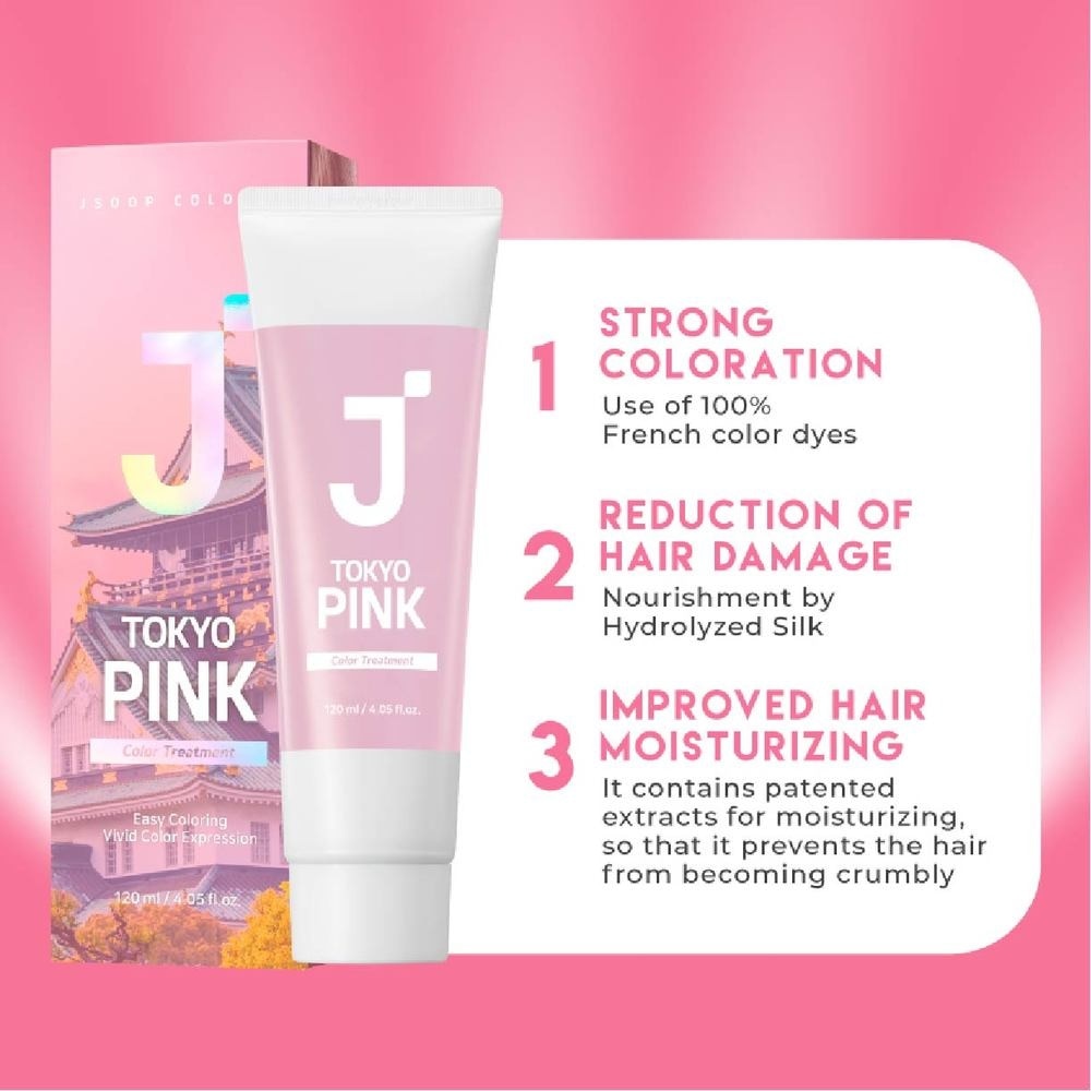 Color J Treatment Tokyo Pink (Coats Hair Surface Witth Vivid Colour +  Self-Hair Dye) 120ml