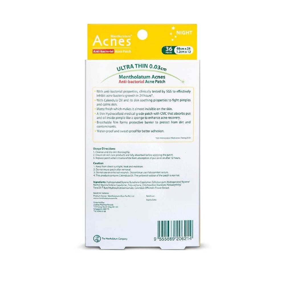 Anti-Bacterial Super Thin Acne Patch with Calendula Extract Night 0.03cm (Soothe Redness) 36s