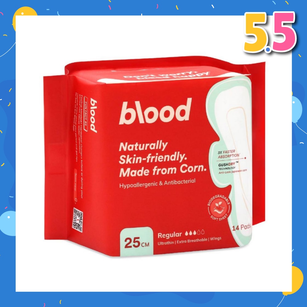 Hypoallergenic & Antibacterial Ultrathin Sanitary Pad Wings Regular 25cm (Made from Corn + Skin Friendly) 14s