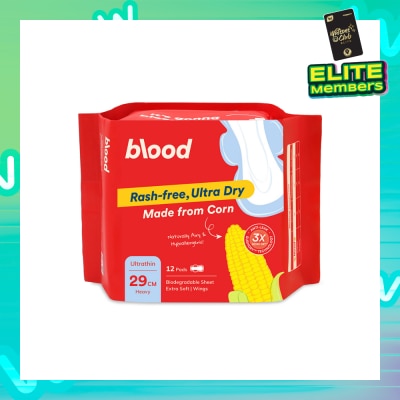 BLOOD Hypoallergenic & Antibacterial Ultrathin Sanitary Pad Wings Heavy 29cm (Made from Corn + Skin Friendly) 12s