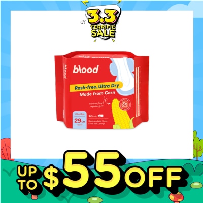 BLOOD Hypoallergenic & Antibacterial Ultrathin Sanitary Pad Wings Heavy 29cm (Made from Corn + Skin Friendly) 12s