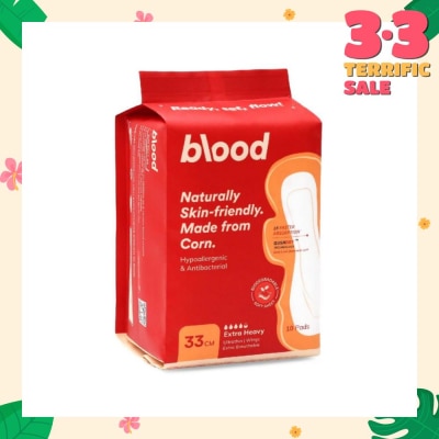 BLOOD Hypoallergenic & Antibacterial Ultrathin Sanitary Pad Wings Extra Heavy 33cm (Made from Corn + Skin Friendly) 10s