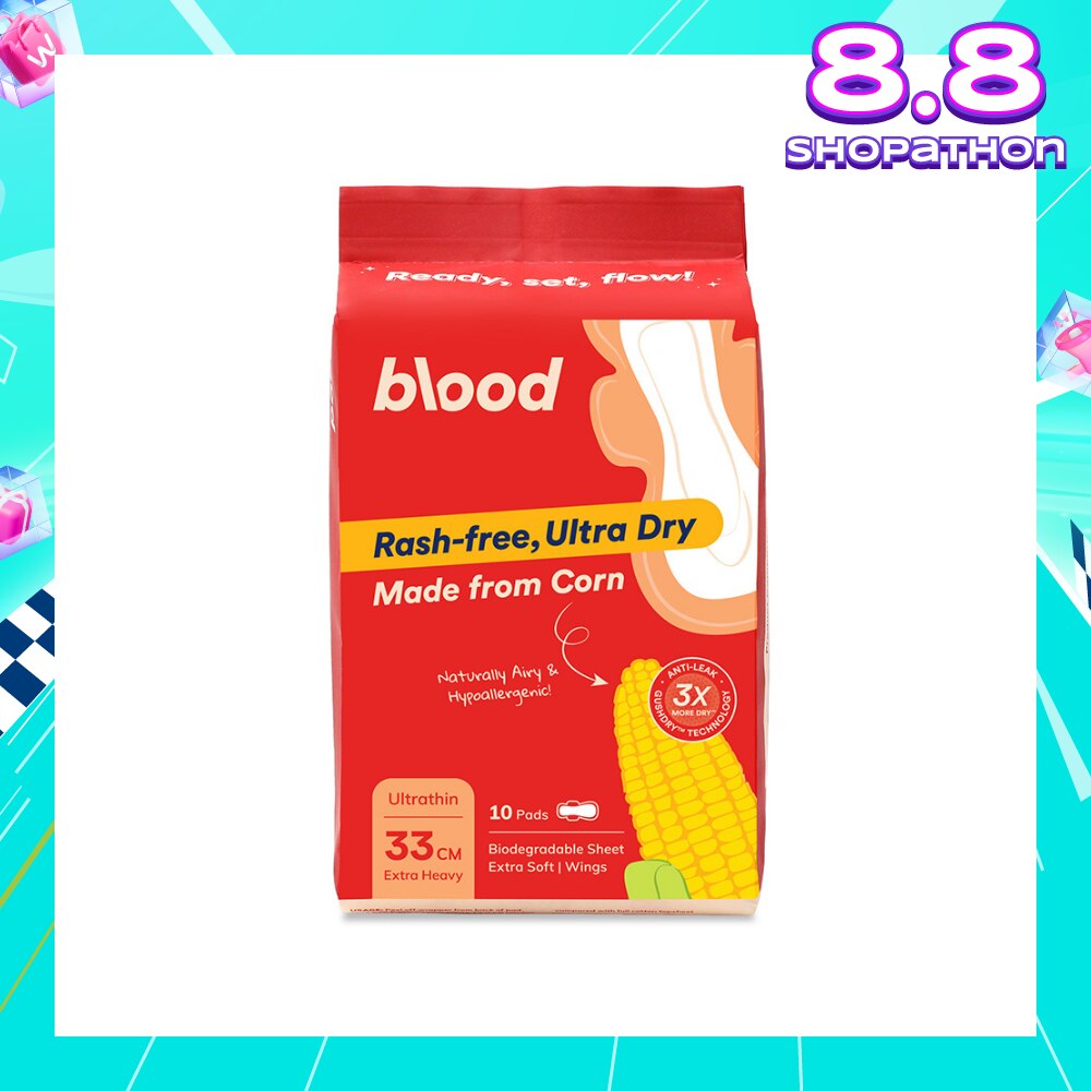 Hypoallergenic & Antibacterial Ultrathin Sanitary Pad Wings Extra Heavy 33cm (Made from Corn + Skin Friendly) 10s