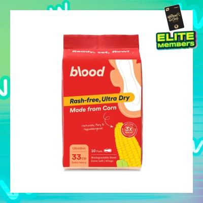 BLOOD Hypoallergenic & Antibacterial Ultrathin Sanitary Pad Wings Extra Heavy 33cm (Made from Corn + Skin Friendly) 10s