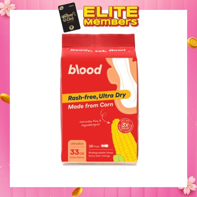BLOOD Hypoallergenic & Antibacterial Ultrathin Sanitary Pad Wings Extra Heavy 33cm (Made from Corn + Skin Friendly) 10s