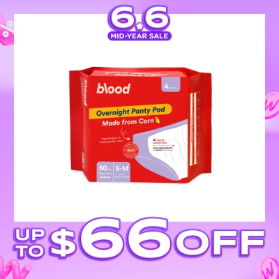 BLOOD - Overnight Sanitary Panty Pad Size S/M 50cm (Hip Size 75cm-96cm + Made from Corn + 360° Leak-Free Protection) 4s