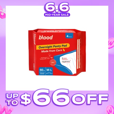 BLOOD - Overnight Sanitary Panty Pad Size M/L 50cm (Hip Size 92cm-120cm + Made from Corn + 360° Leak-Free Protection) 4s