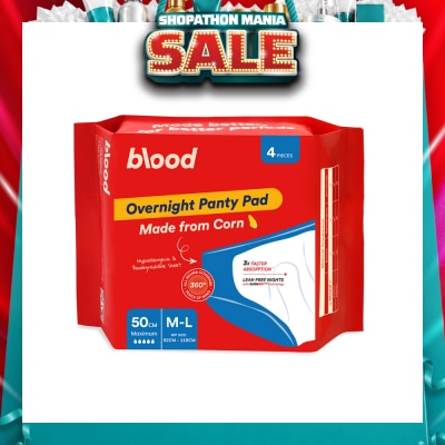 BLOOD - Overnight Sanitary Panty Pad Size M/L 50cm (Hip Size 92cm-120cm + Made from Corn + 360° Leak-Free Protection) 4s