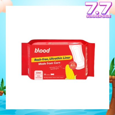 BLOOD Panty Liner Unscented Anti-Crease Extra Soft (100% Corn Topsheet + Suitable For Daily Wear) 30s