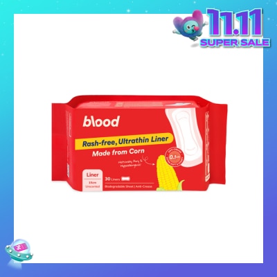 BLOOD Panty Liner Unscented Anti-Crease Extra Soft (100% Corn Topsheet + Suitable For Daily Wear) 30s