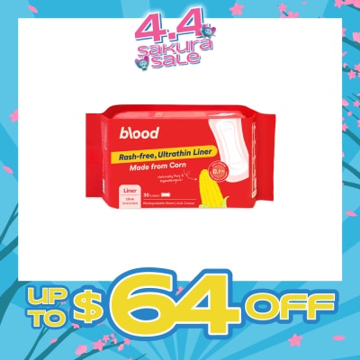 BLOOD - Panty Liner Unscented Anti-Crease Extra Soft (100% Corn Topsheet + Suitable For Daily Wear) 30s (Expiry: Aug`2026)