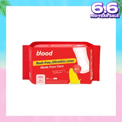 BLOOD Panty Liner Unscented Anti-Crease Extra Soft (100% Corn Topsheet + Suitable For Daily Wear) 30s