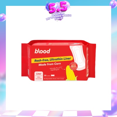 BLOOD - Panty Liner Unscented Anti-Crease Extra Soft (100% Corn Topsheet + Suitable For Daily Wear) 30s