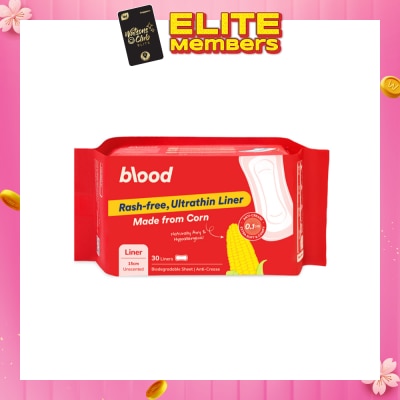 BLOOD Panty Liner Unscented Anti-Crease Extra Soft (100% Corn Topsheet + Suitable For Daily Wear) 30s (Expiry: Aug`2026)