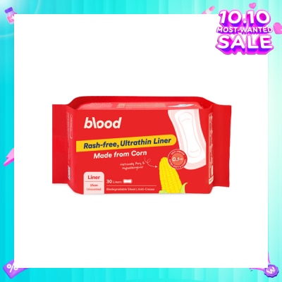 BLOOD Panty Liner Unscented Anti-Crease Extra Soft (100% Corn Topsheet + Suitable For Daily Wear) 30s