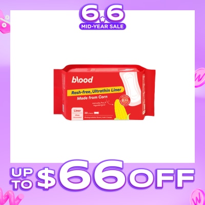 BLOOD - Panty Liner Unscented Anti-Crease Extra Soft (100% Corn Topsheet + Suitable For Daily Wear) 30s