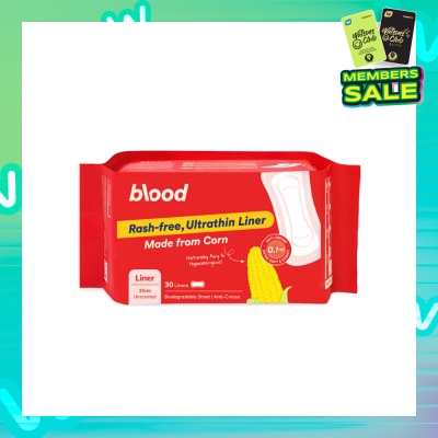 BLOOD Panty Liner Unscented Anti-Crease Extra Soft (100% Corn Topsheet + Suitable For Daily Wear) 30s