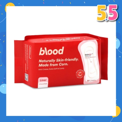 BLOOD Panty Liner Unscented Anti-Crease Extra Soft (100% Corn Topsheet + Suitable For Daily Wear) 30s