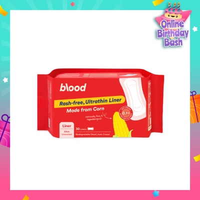 BLOOD Panty Liner Unscented Anti-Crease Extra Soft (100% Corn Topsheet + Suitable For Daily Wear) 30s