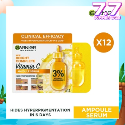 GARNIER Bright Complete Vitamin C Ampoule Serum (Contains 3% Vitamin C & Niacinamide , Reduces Hyperpigmentation) 1.5ml x 12s