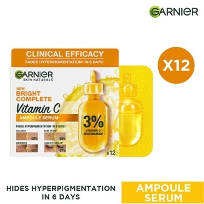 GARNIER Bright Complete Vitamin C Ampoule Serum (Contains 3% Vitamin C & Niacinamide , Reduces Hyperpigmentation) 1.5ml x 12s