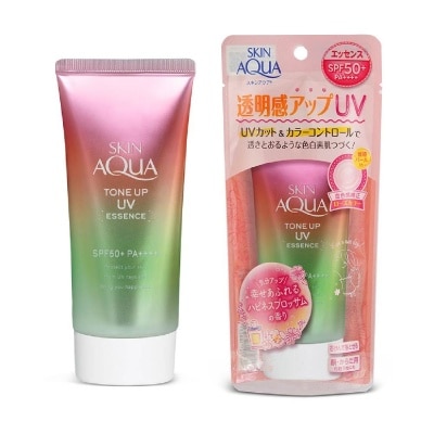 SUNPLAY Skin Aqua Tone Up UV Essence Sunscreen Happiness Aura (Colour Corrects + Brightens Dull Skin + Radiant Rosy Complextion + Lightweight For Daily Use) 80g