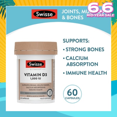 SWISSE Ultiboost Vitamin D3 1000IU Capsule (Support Strong & Healthy Bones) 60s