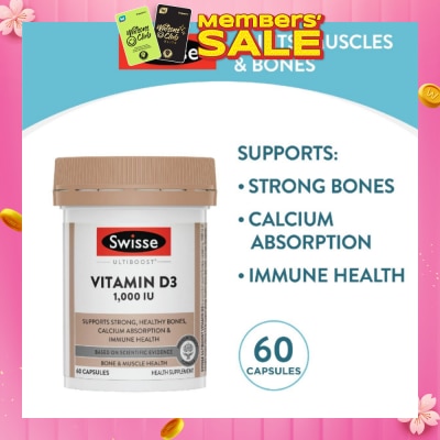 SWISSE Ultiboost Vitamin D3 1000IU Capsule (Support Strong & Healthy Bones) 60s
