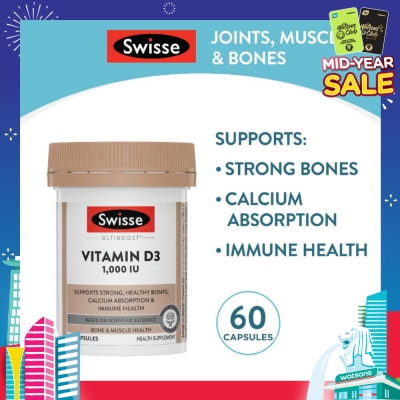 SWISSE Ultiboost Vitamin D3 1000IU Capsule (Support Strong & Healthy Bones) 60s