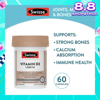 SWISSE Ultiboost Vitamin D3 1000IU Capsule (Support Strong & Healthy Bones) 60s