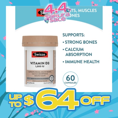 SWISSE - Ultiboost Vitamin D3 1000IU Capsule (Support Strong & Healthy Bones) 60s