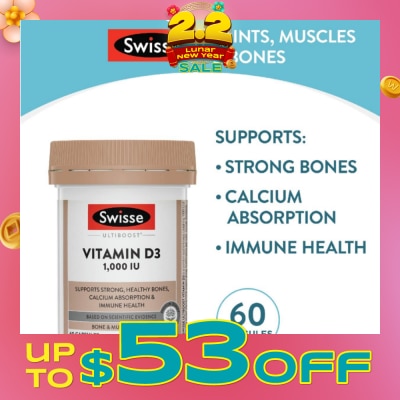 SWISSE Ultiboost Vitamin D3 1000IU Capsule (Support Strong & Healthy Bones) 60s