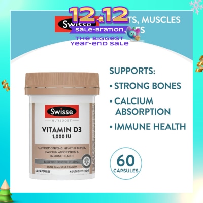 SWISSE Ultiboost Vitamin D3 1000IU Capsule (Support Strong & Healthy Bones) 60s