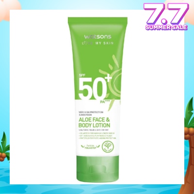 WATSONS Aloe Face & Body Sunscreen Lotion SPF50+ PA++++ (For Face & Body Lotion and High Protection) 100ml