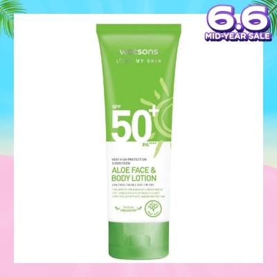 WATSONS Aloe Face & Body Sunscreen Lotion SPF50+ PA++++ (For Face & Body Lotion and High Protection) 100ml