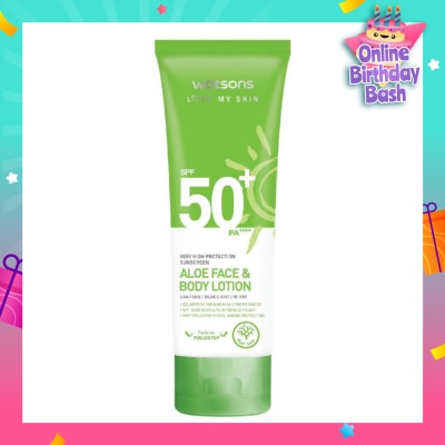 WATSONS Aloe Face & Body Sunscreen Lotion SPF50+ PA++++ (For Face & Body Lotion and High Protection) 100ml