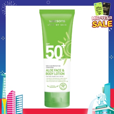 WATSONS Aloe Face & Body Sunscreen Lotion SPF50+ PA++++ (For Face & Body Lotion and High Protection) 100ml