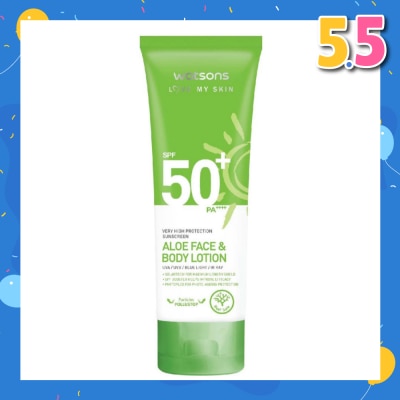 WATSONS Aloe Face & Body Sunscreen Lotion SPF50+ PA++++ (For Face & Body Lotion and High Protection) 100ml