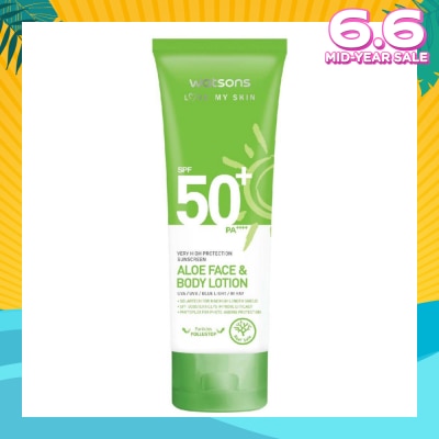 WATSONS Aloe Face & Body Sunscreen Lotion SPF50+ PA++++ (For Face & Body Lotion and High Protection) 100ml