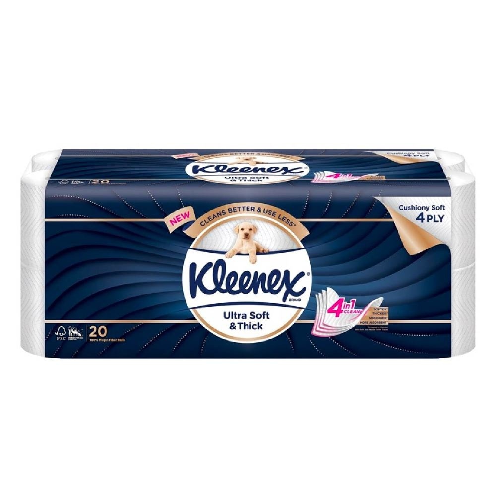 KLEENEX Ultra Soft & Thick Cushion Soft 4ply Toilet Roll Bathroom Tissue 20s<BR>