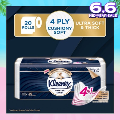 KLEENEX KLEENEX Ultra Soft & Thick Cushion Soft 4ply Toilet Roll Bathroom Tissue 20s