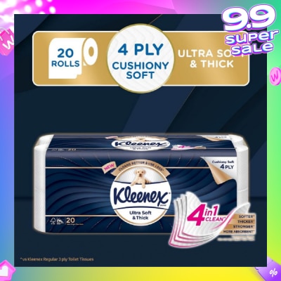 KLEENEX KLEENEX Ultra Soft & Thick Cushion Soft 4ply Toilet Roll Bathroom Tissue 20s