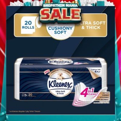 KLEENEX - KLEENEX Ultra Soft & Thick Cushion Soft 4ply Toilet Roll Bathroom Tissue 20s