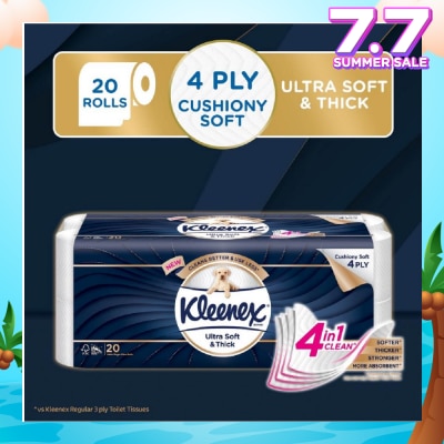 KLEENEX KLEENEX Ultra Soft & Thick Cushion Soft 4ply Toilet Roll Bathroom Tissue 20s